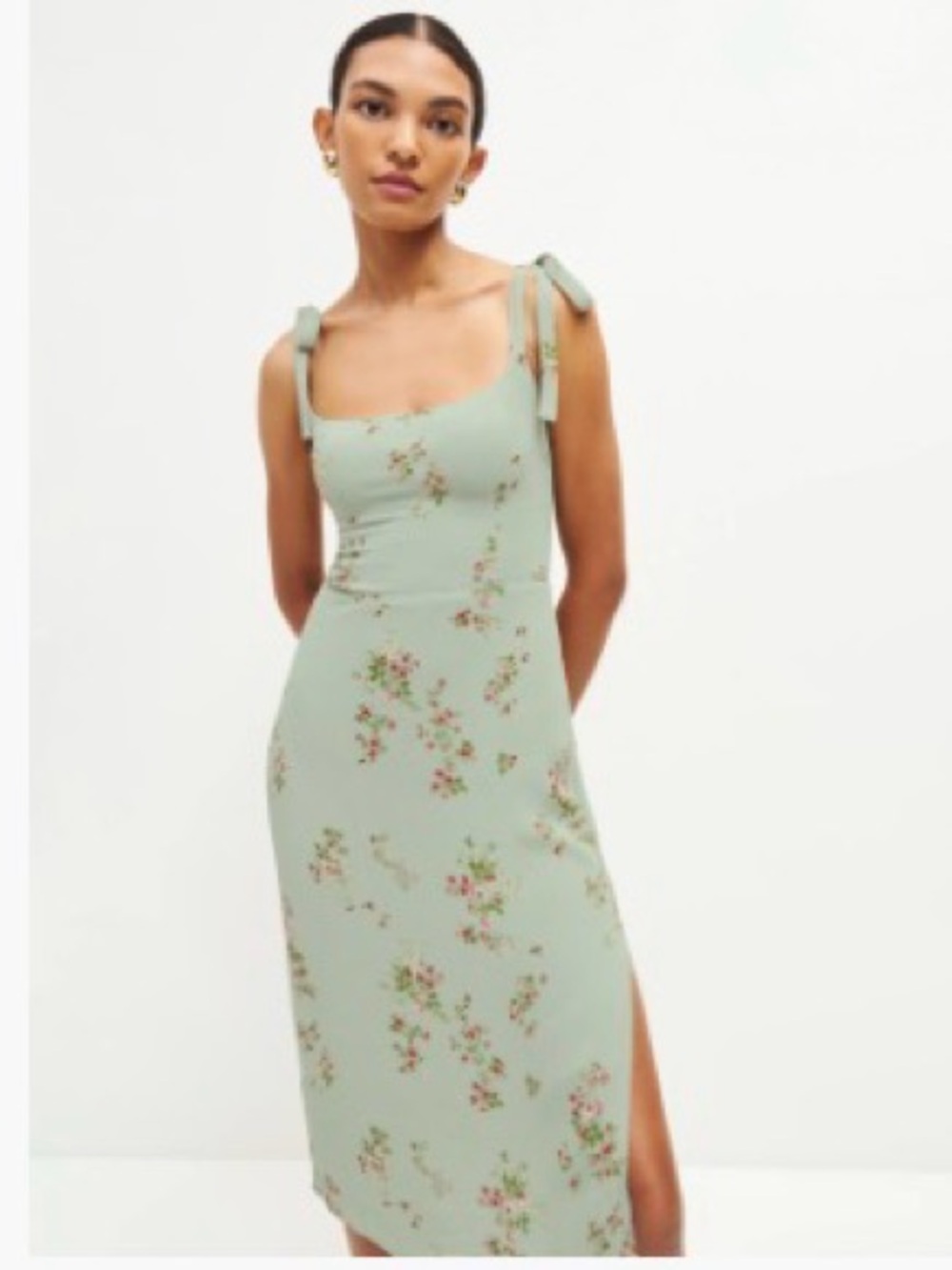 Reformation Sage Green Floral Tie-Shoulder Maxi Dress - Picture 6 of 6